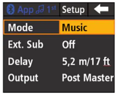 HK AUDIO 110 Xi Portable Wireless Speaker Instruction Manual - Setup screen with Mode entry selected