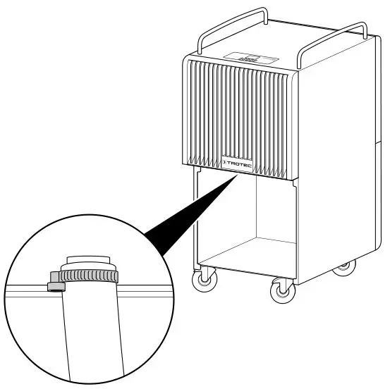 TROTEC TTK 120 E Comfort dehumidifier - Secure the end of the hose with a metal clamp