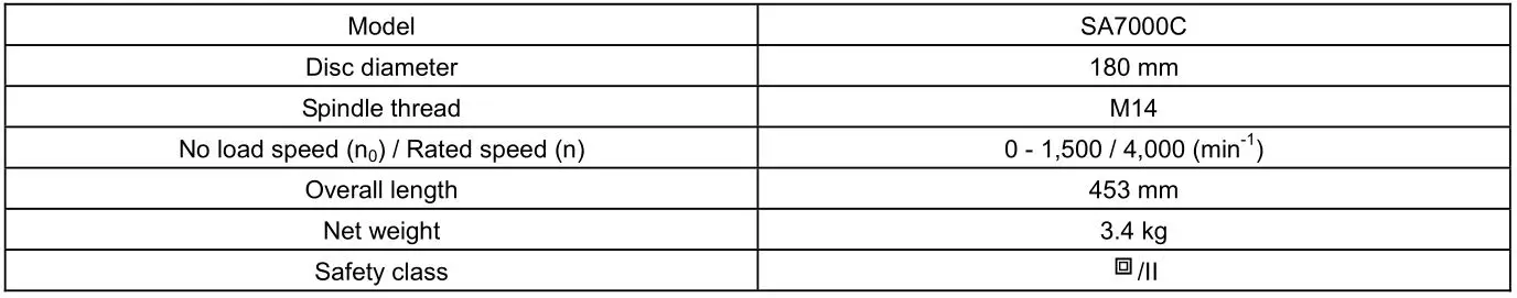 makita SA7000C Angle Sander - SPECIFICATIONS