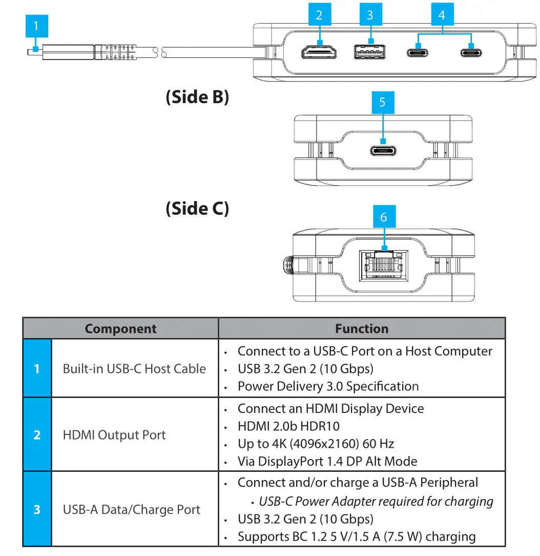 StarTech Com DKT31CH2CPD3 USB C Multiport Adapter 4K 60Hz HDMI PD - Product Diagram
