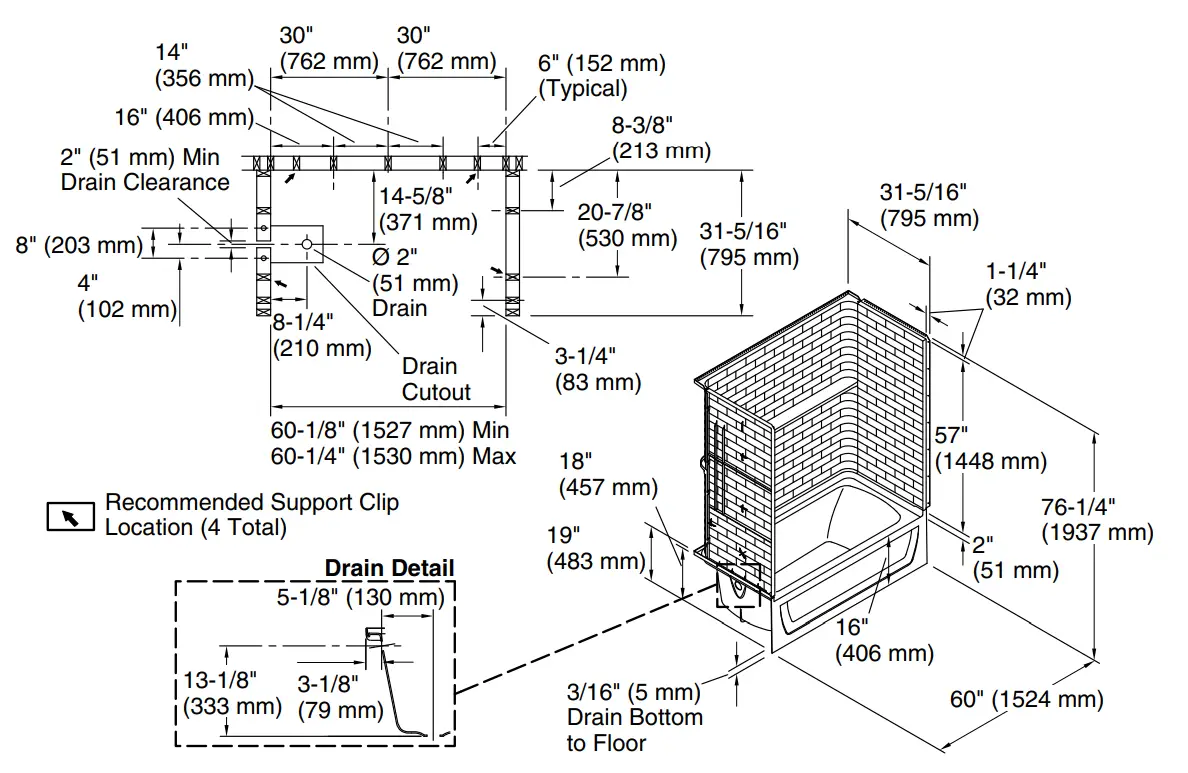 STERLING 71570110 30 Inch Traverse Bath Shower - fig 1