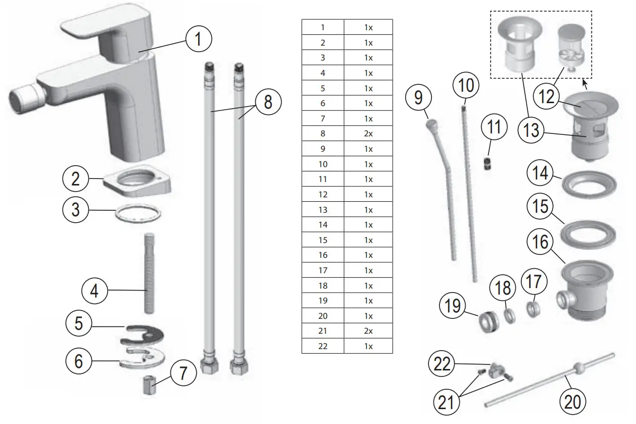 RAVAK C-C X070155 Bidet Standing Tap Click Clack - Figure 1