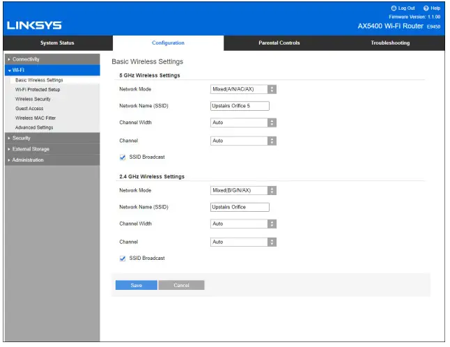Linksys E9450 AX5400 Dual-Band Wi-Fi 6 Router -Basic Router Settings