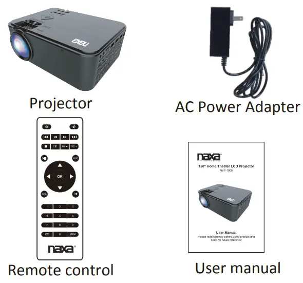 naxa NVP-1000 150 inch Home Theater LCD Projector - Package Contents