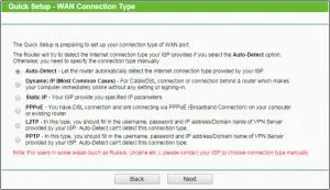 Choosing WAN Connection Type Interface