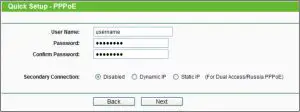 Quick Setup – PPPoE/Russia PPPoE Interface