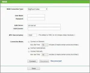 WAN BigPond Cable interface