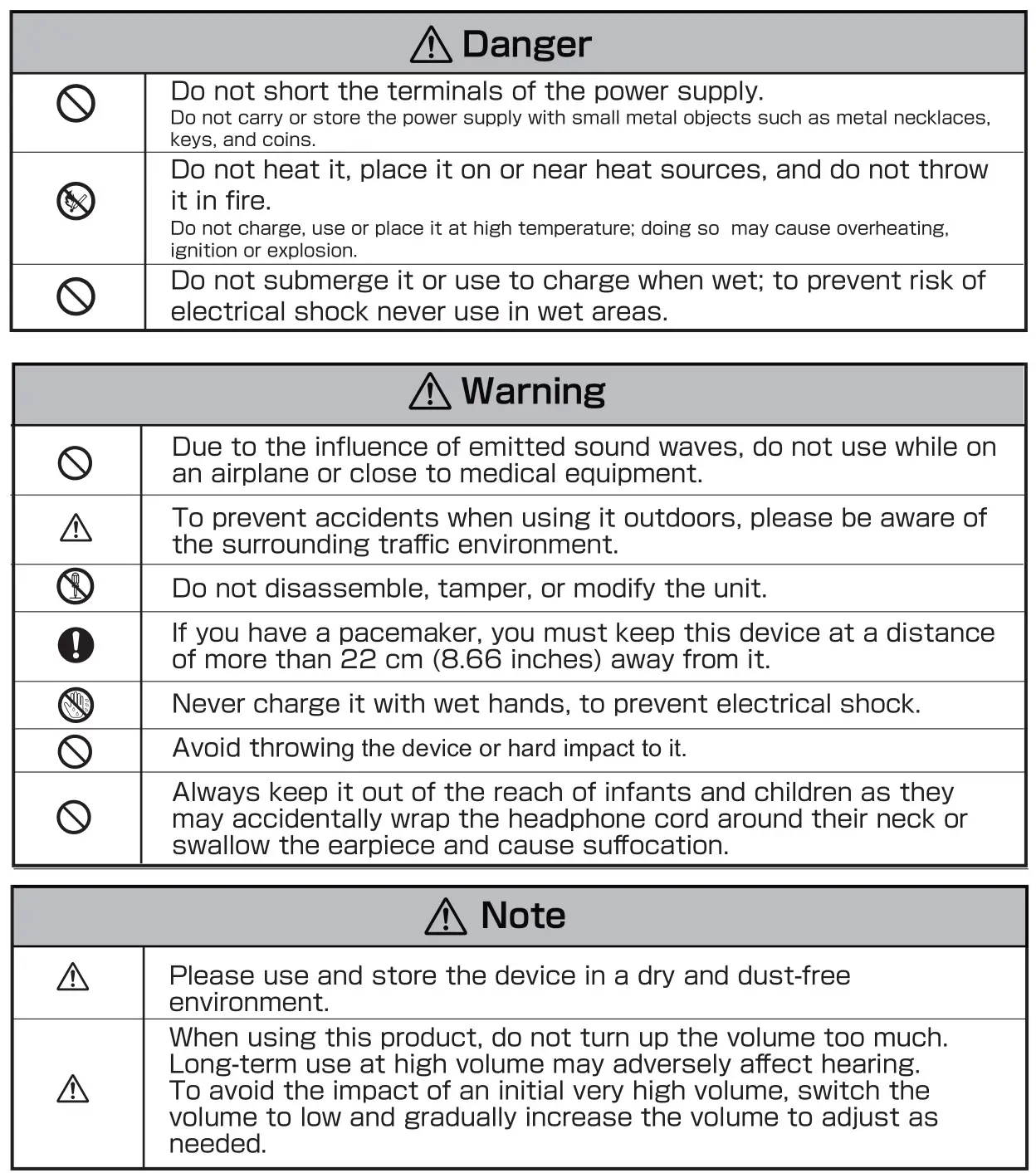 Krcong H16 Bone Conduction Wireless Headphones - Precautions