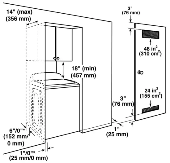 Whirlpool W11361424B 7.0 Cu. Ft. Top Load Gas Moisture Sensing Dryer with Steam - recessed area or closet