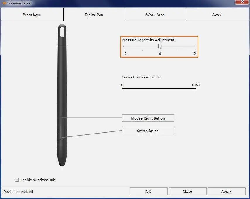 GAOMON ART Digital Grapahic dialog box