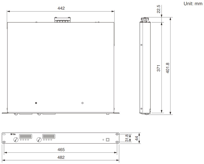 TOA DA 250D CE301 Dual Power Amplifiers - DIMENSIONAL DIAGRAM