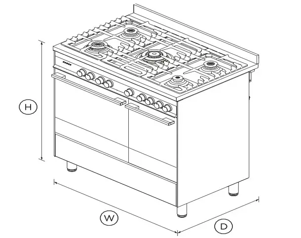 FISHER PAYKEL OR90L7DBGFX1 5 Burners Freestanding Range Cooker Dual Fuel - DIMENSIONS