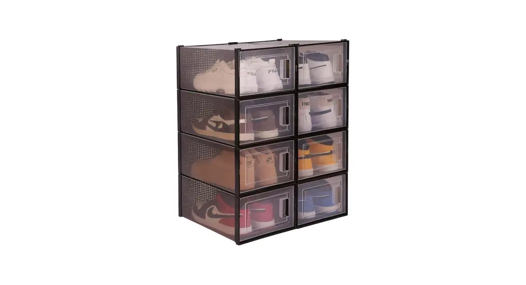Unbranded Sxbhpfm6y 8-pair Black Foldable Stackable Storage Plastic Shoe Boxes Owner's Manual