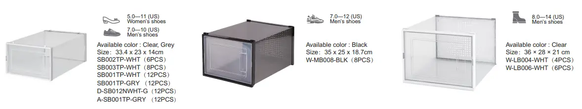 UNBRANDED SXBHPFM6Y 8-Pair Black Foldable Stackable Storage Plastic Shoe Boxes - Fig 1