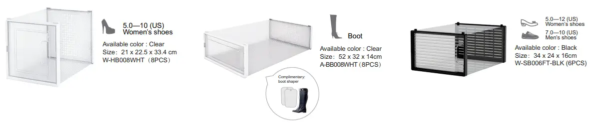 UNBRANDED SXBHPFM6Y 8-Pair Black Foldable Stackable Storage Plastic Shoe Boxes - Fig 2