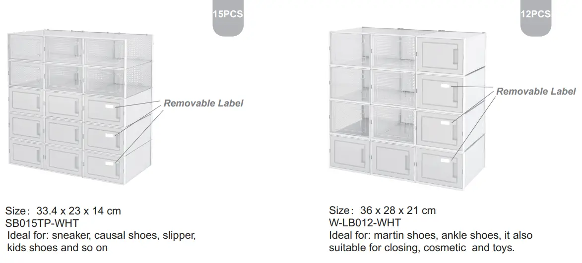 UNBRANDED SXBHPFM6Y 8-Pair Black Foldable Stackable Storage Plastic Shoe Boxes - Fig 3