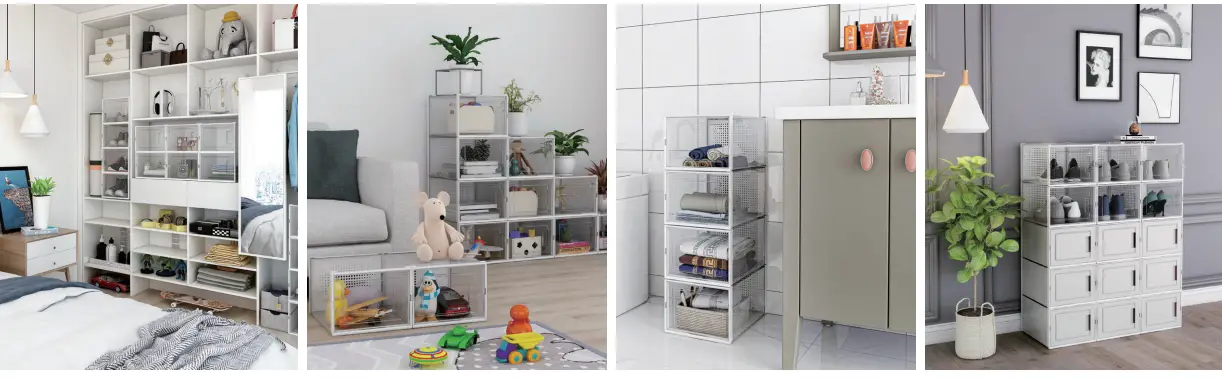 UNBRANDED SXBHPFM6Y 8-Pair Black Foldable Stackable Storage Plastic Shoe Boxes - Fig 6