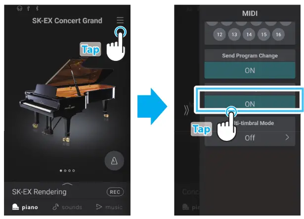 KAWAI CA901 Digital Piano - Settings menu