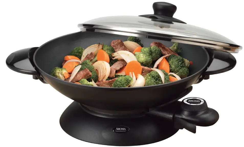 Aroma Housewares AEW-306 Electric Wok with Tempered Glass Lid Easy Clean Nonstick-PRODUCT