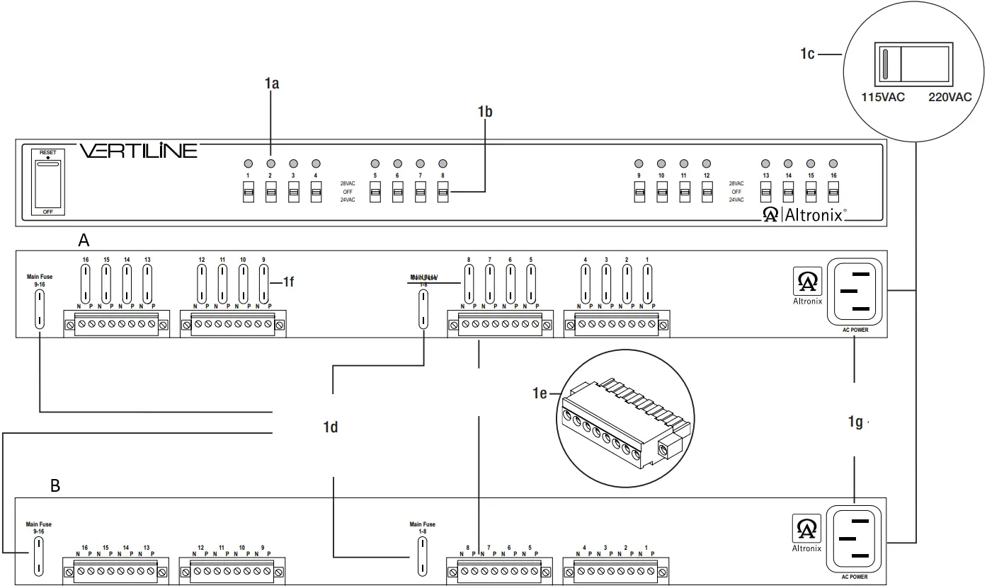 Altronix VertiLine16 Series CCTV Rack Mount Power Supplies A