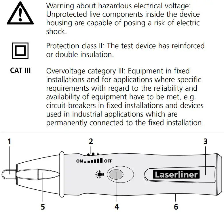 Laserliner AC-Check Non Contact Voltage Tester CAT III 1000 V LED Instruction Manual - Symbols