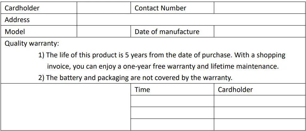 Susan HZK-801 Non-Contact Infrared Thermometer User Manual - Warranty Card