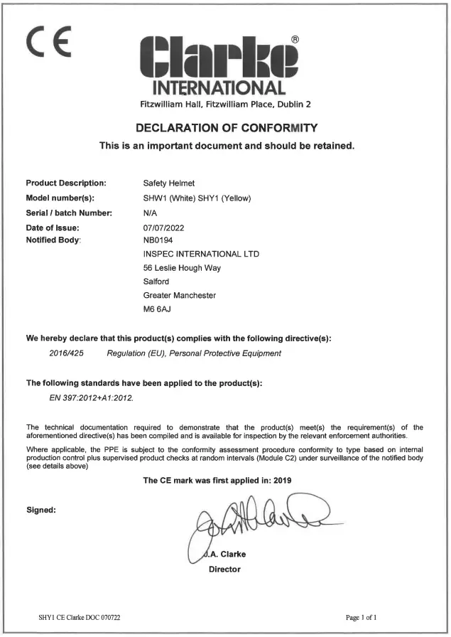 Clarke SHY1 Safety Helmet - fig 2