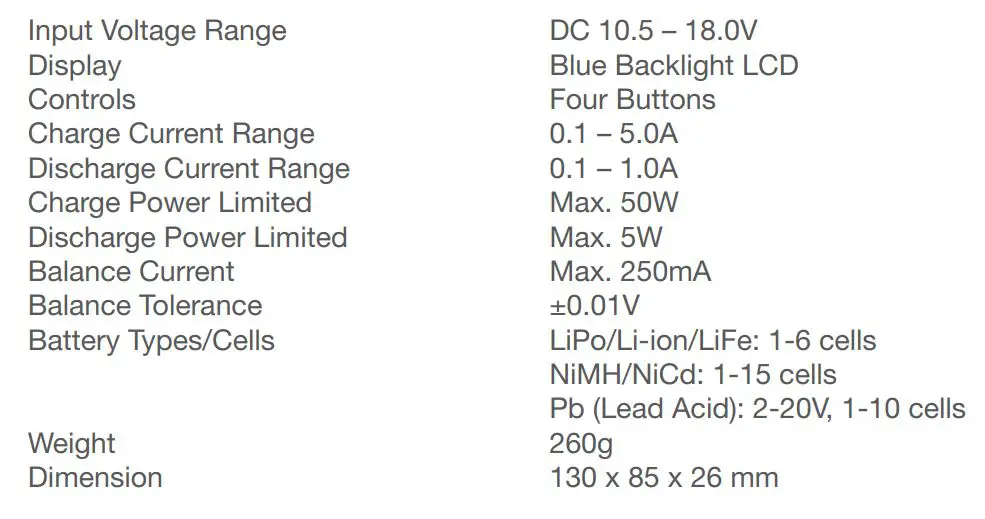 TENERGY Multifunction Balance Charger TB6B - Specifications