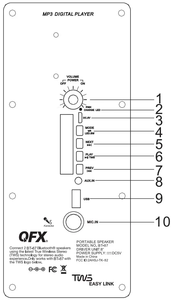 OFX BT-87 Portable Speaker - beck panal