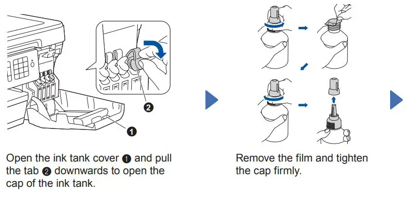 brother MFC-T4500DW Inkjet Multi Function Printer Installation Guide - Fill the ink tanks with the inbox ink