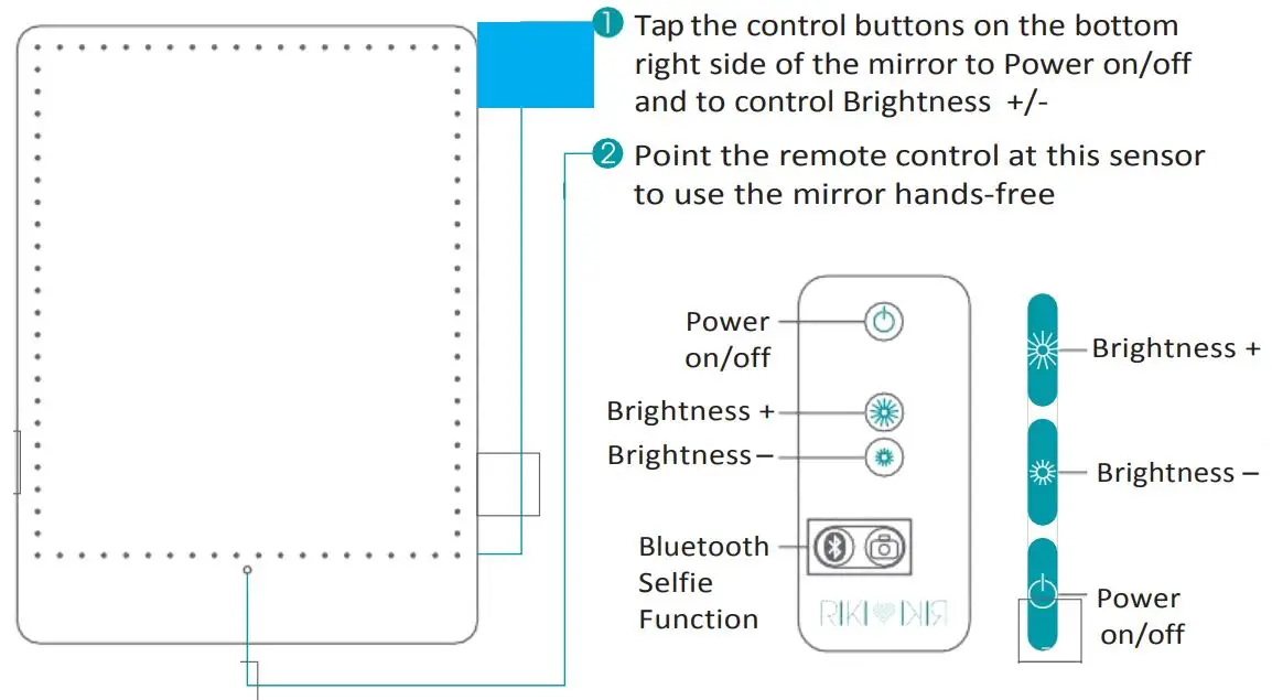 Glamcor Global RIKIPRETTY LED Lighted Mirror Instructions - Learn the controls