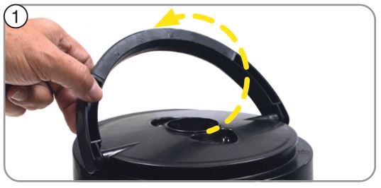BUNN 54300.0101 1.0 and 1.5 Gallon - Rotate the lifting handle back completely to release the lid