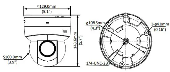 InVid Tech 0235TN3S Mini PTZ Network Fixed Dome Camera - Dimensions