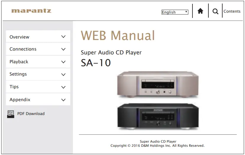 marantz SA-10 Super Audio CD Player 10 Online Manual