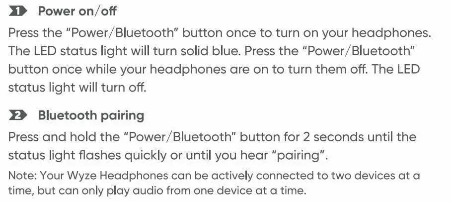 Wyze Labs WNCH1 Bluetooth Wyze Headphones User Manual - Basic Operations