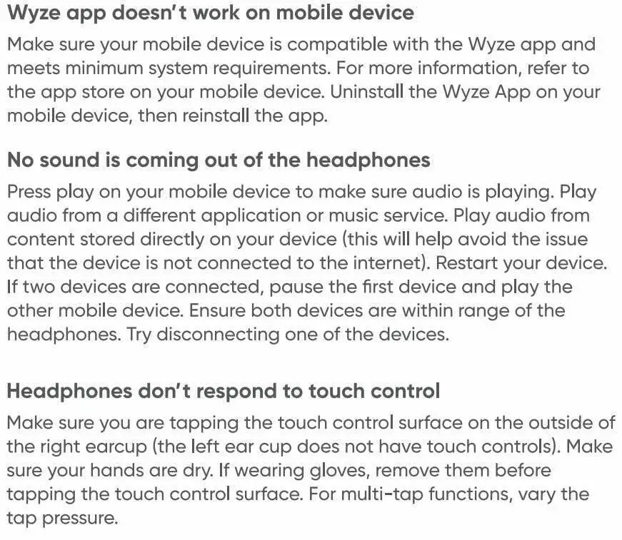 Wyze Labs WNCH1 Bluetooth Wyze Headphones User Manual - FAQs