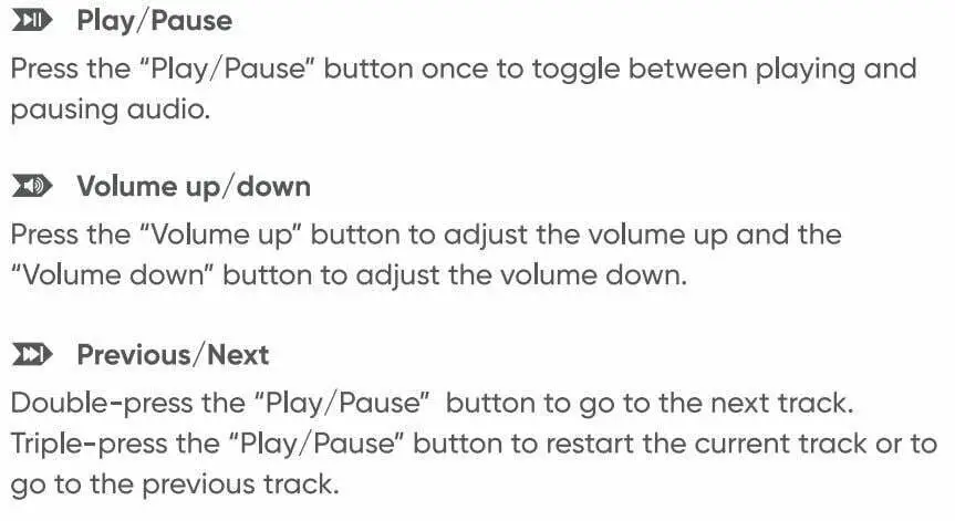Wyze Labs WNCH1 Bluetooth Wyze Headphones User Manual - Music Controls