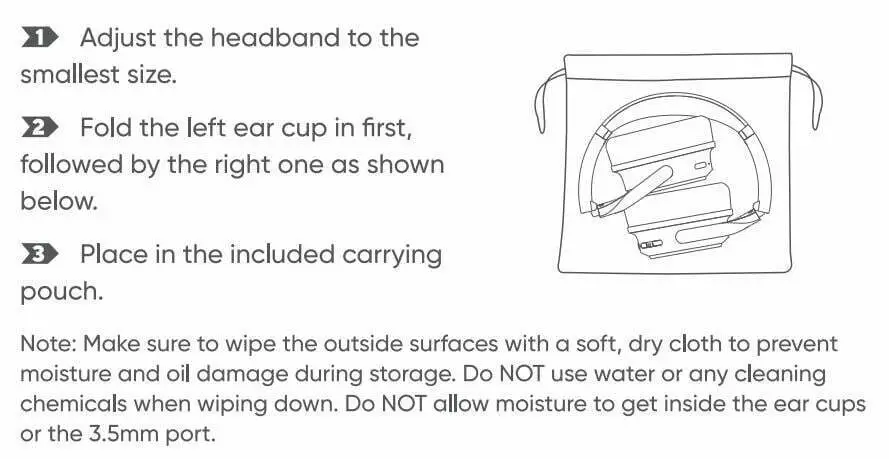 Wyze Labs WNCH1 Bluetooth Wyze Headphones User Manual - Storing Wyze headphones