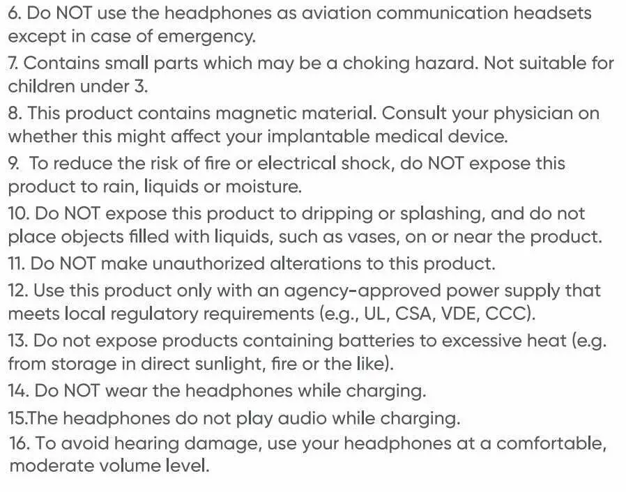 Wyze Labs WNCH1 Bluetooth Wyze Headphones User Manual - Warning