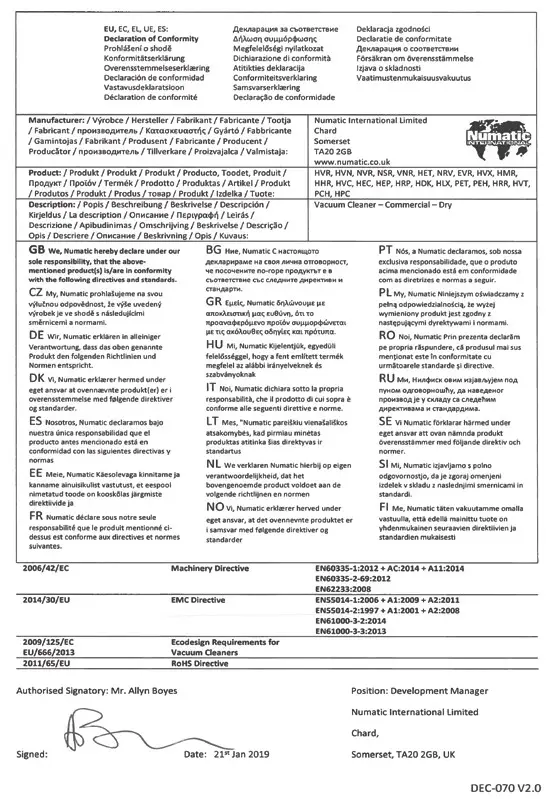 Numatic Henry Vacuum Cleaner Authorised dsig