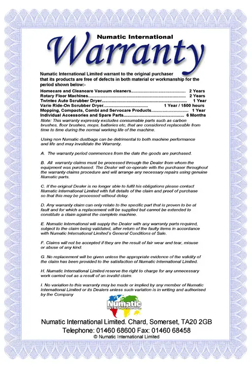 Numatic Henry Vacuum Cleaner Warranty