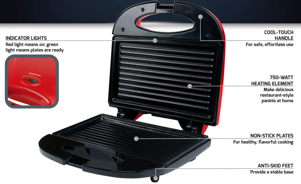 OVENTE-48157335-750-Watt-Red-Panini-Press-Grill-with-Non-Stick-Plates-FIG-1