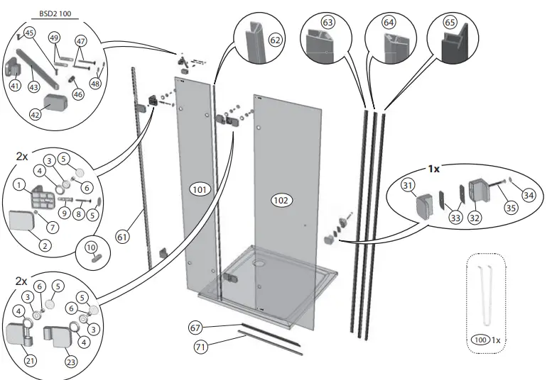 RAVAK BSD2 B Set 80,90,100 L R Shower Door 1