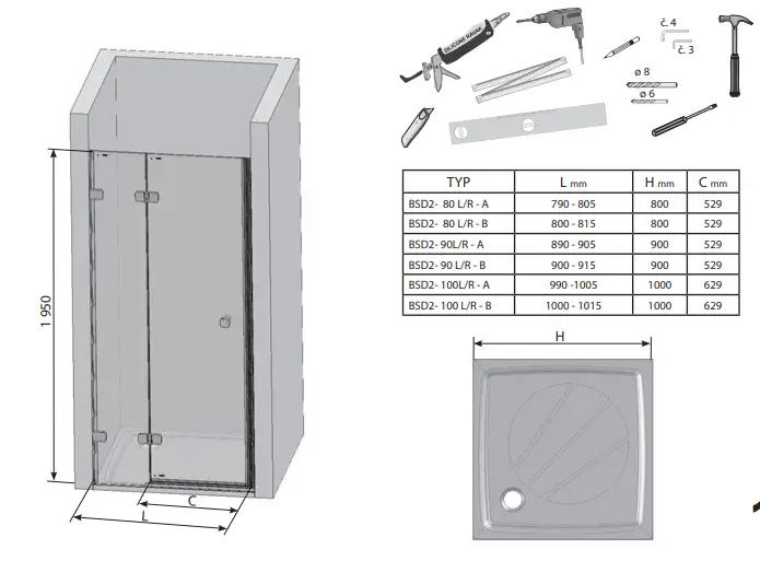 RAVAK BSD2 B Set 80,90,100 L R Shower Door 2
