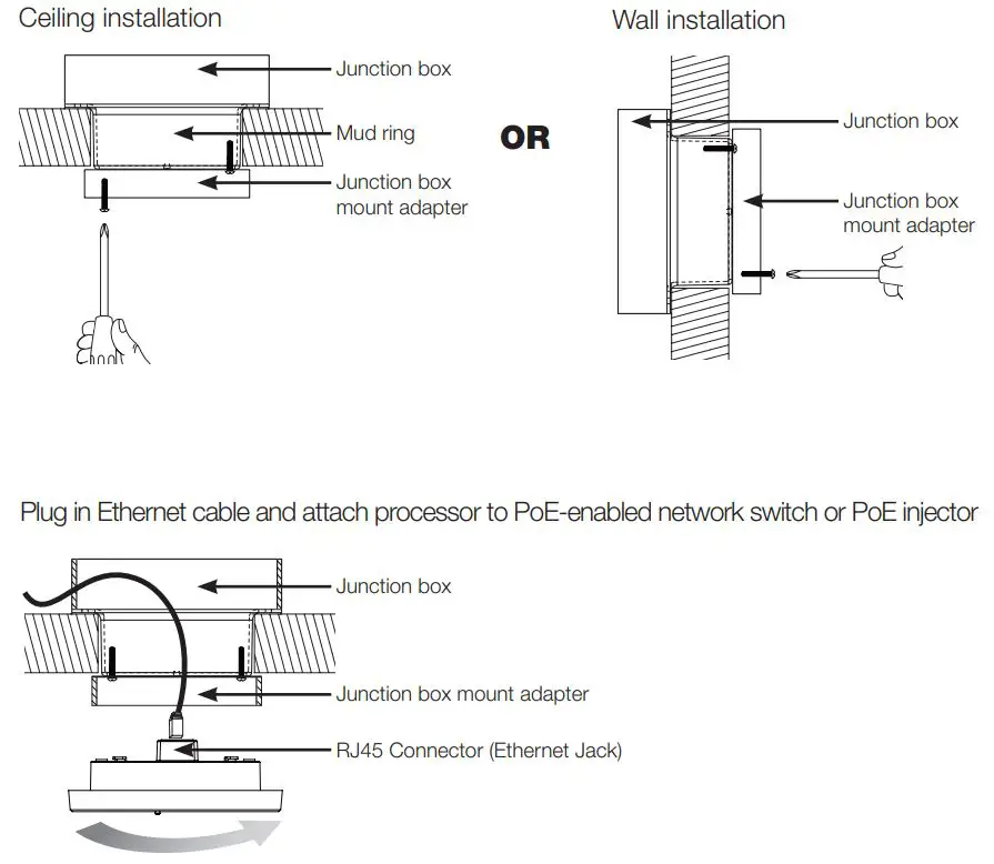 HOMEWORKS HQP7-RF-2 Wireless Processor Instruction Manual - Installation using the Junction Box Mount Adapter