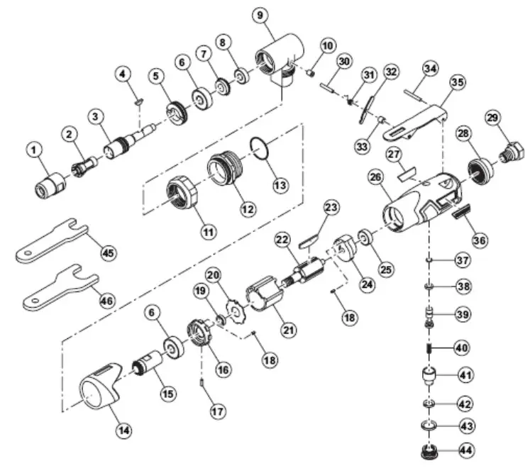 IRONTON 48142 1 4 90°Air Mini Die Grinde - Diagram