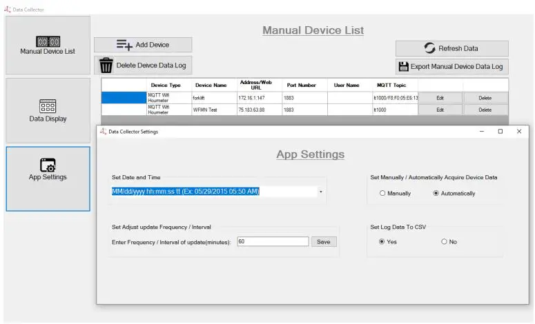LINORTEK DATA COLLECTOR APP User Guide - Open the DataCollector app and navigate to the App Settings window
