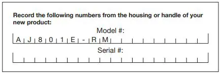 SUNJOE AJ801E-RM Electric Scarifier Dethatcher 12.6-Inch 12-AMP User Manual - Model and Serial Numbers