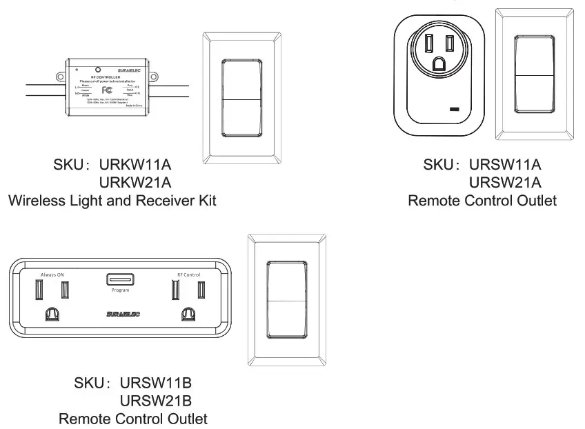 SURAIELEC URKW11A 3 Way Wireless Light Switch and Receiver Kit - Suraielec Remote Series Product