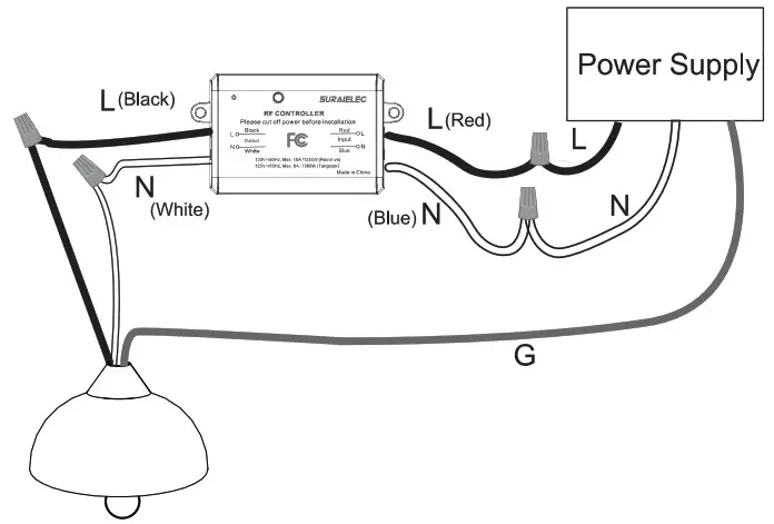 SURAIELEC URKW11A 3 Way Wireless Light Switch and Receiver Kit - Wiring Diagram 2